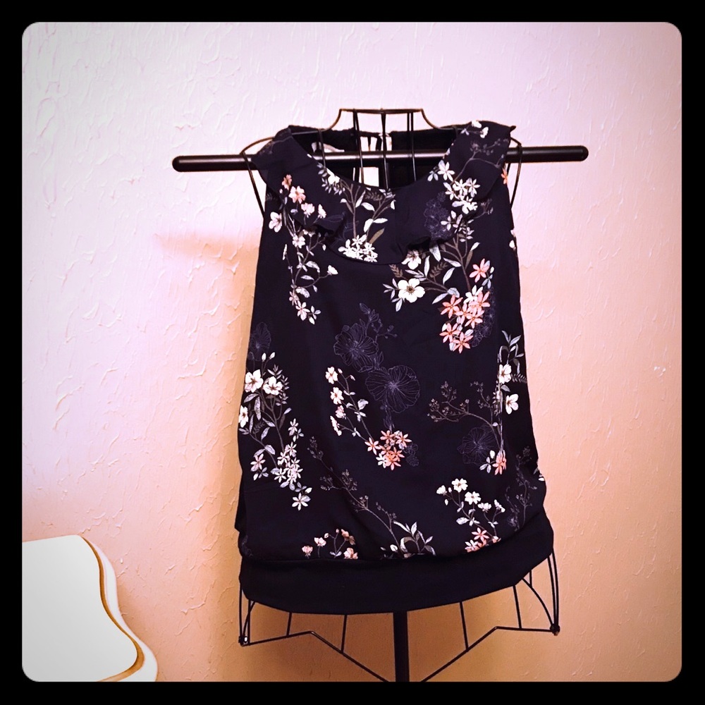 NWT Navy and Floral Blouse
